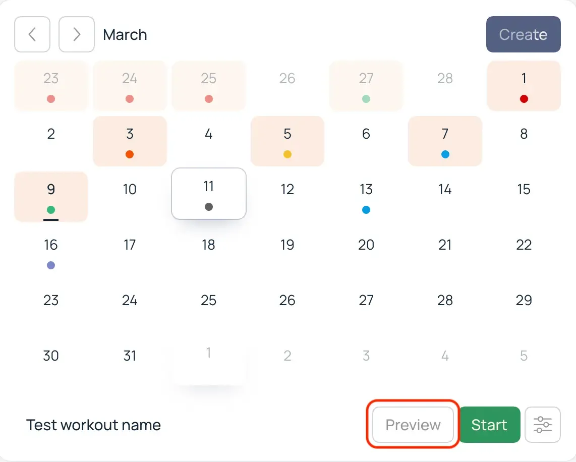 Workout preview button